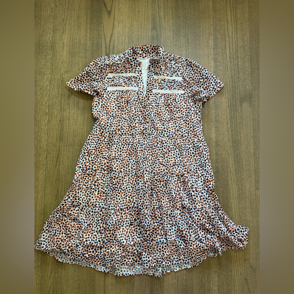 Anthropologie Georgina Tiered Shirt Dress-Orange/Blue/Black-Size Medium